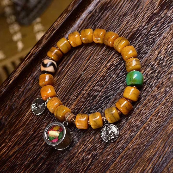 Buddha Stonesヴィンテージ チベット骨ビーズ Dzi ビーズ かわいいキツネ バランスブレスレット
