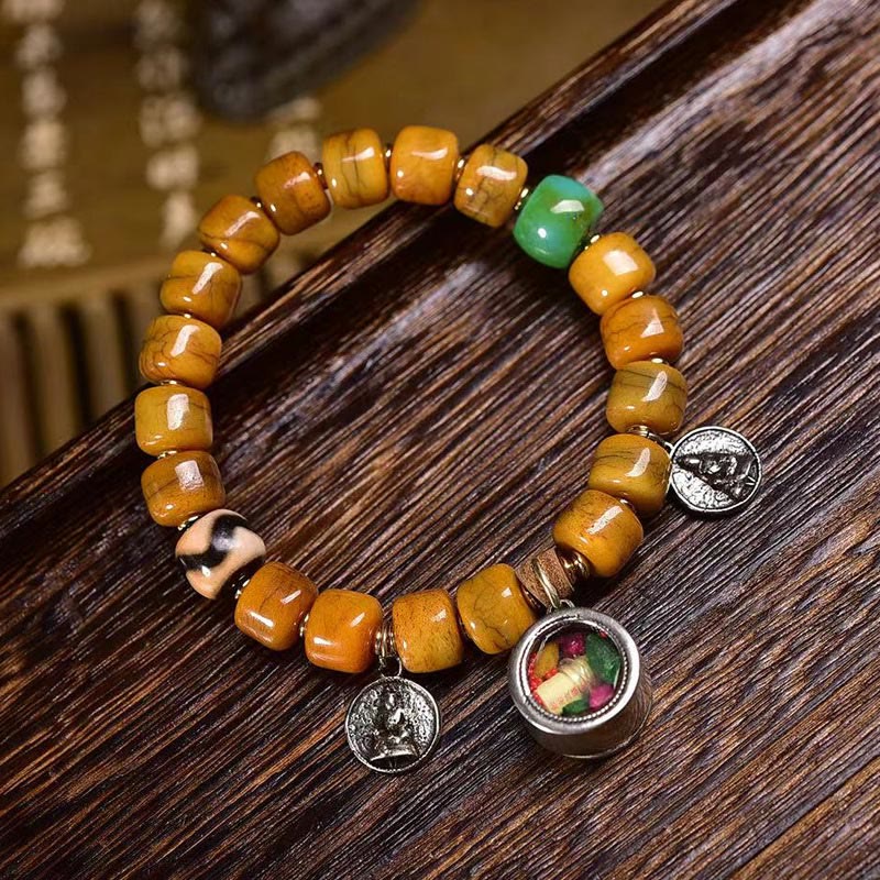 Buddha Stonesヴィンテージ チベット骨ビーズ Dzi ビーズ かわいいキツネ バランスブレスレット