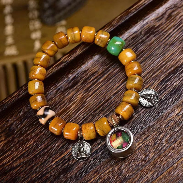 Buddha Stonesヴィンテージ チベット骨ビーズ Dzi ビーズ かわいいキツネ バランスブレスレット