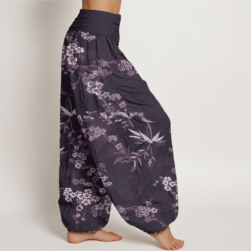 Buddha Stones純綿 ホワイト 桜柄 レディース ウエストゴム ハーレムパンツ