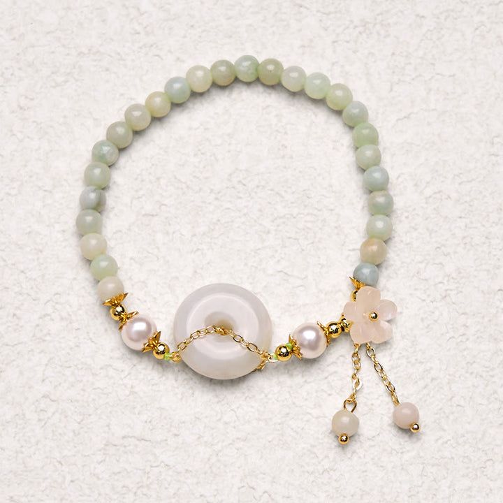Buddha Stones翡翠平和バックルビーズ花繁栄ブレスレット