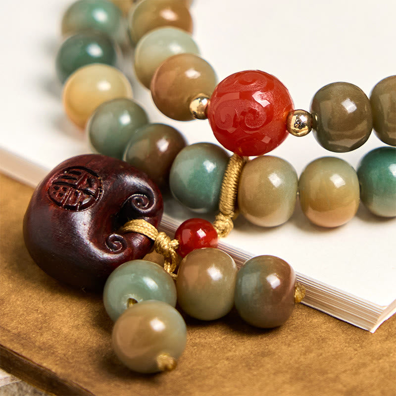 Buddha Stonesカラフル 菩提樹 ハーモニー ダブルラップブレスレット