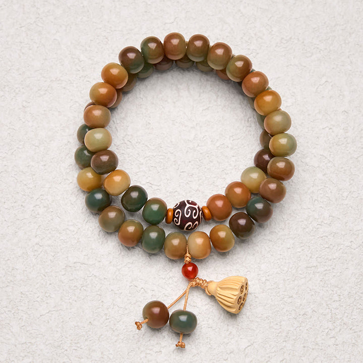 Buddha Stonesカラフルな菩提樹の実 蓮の鞘 チャーム 平和 ダブルラップブレスレット