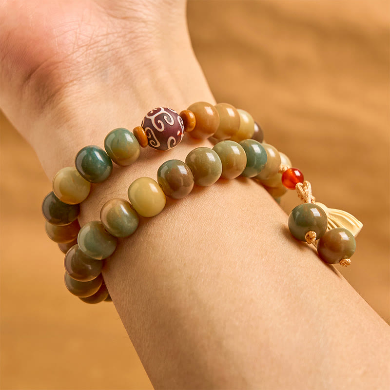 Buddha Stonesカラフルな菩提樹の実 蓮の鞘 チャーム 平和 ダブルラップブレスレット