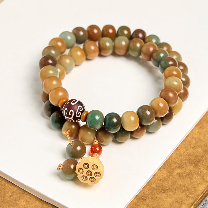 Buddha Stonesカラフルな菩提樹の実 蓮の鞘 チャーム 平和 ダブルラップブレスレット