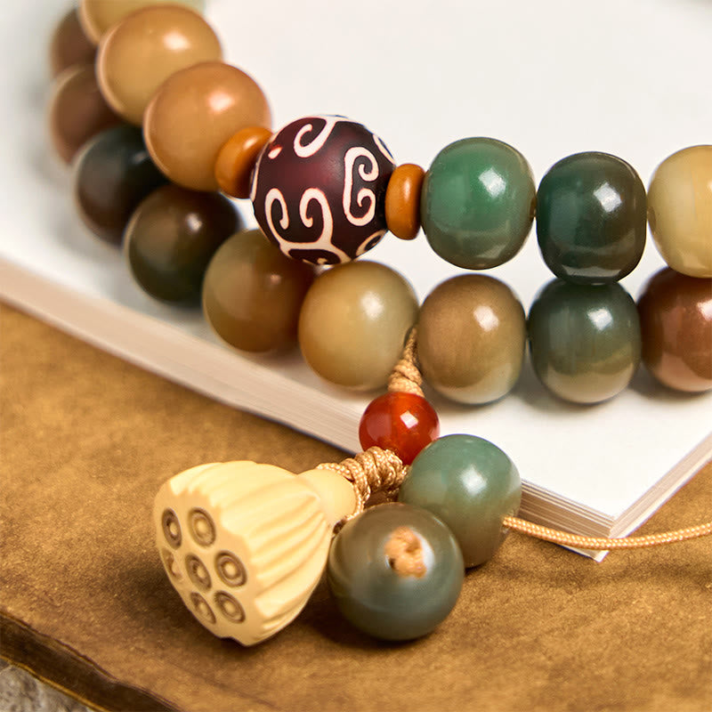 Buddha Stonesカラフルな菩提樹の実 蓮の鞘 チャーム 平和 ダブルラップブレスレット