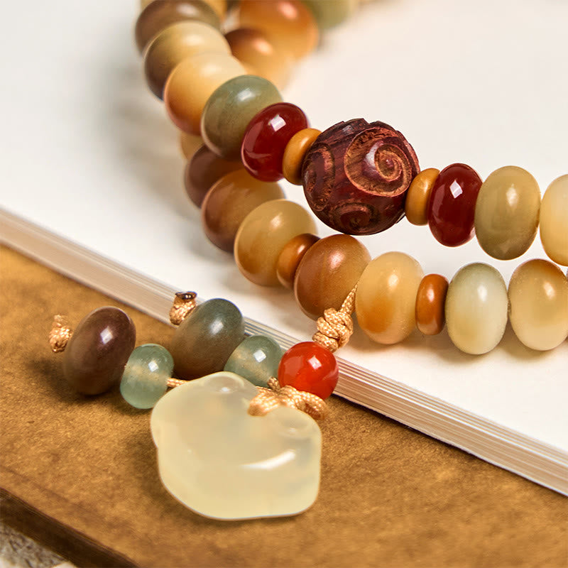 Buddha Stonesカラフルな菩提樹の種 平和の鍵チャーム 知恵のそろばんビーズ ダブルラップブレスレット