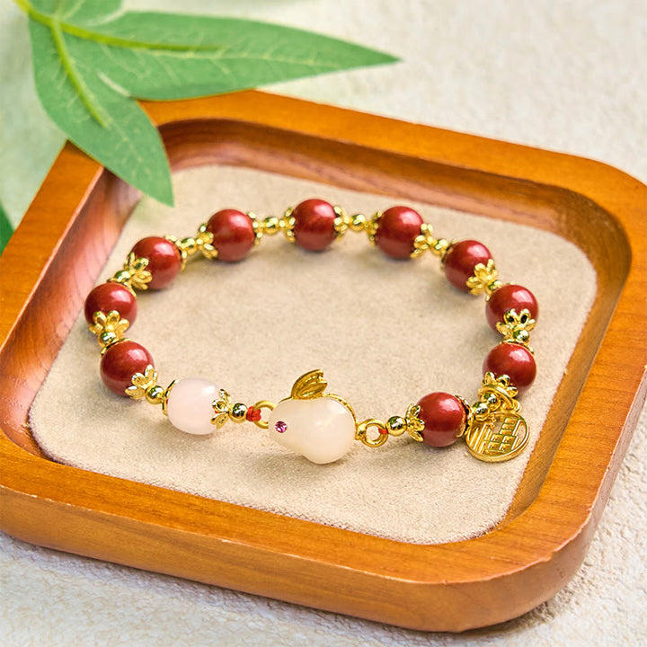 Buddha Stones辰砂 かわいいウサギ バニーフー キャラクター チャーム 祝福ブレスレット
