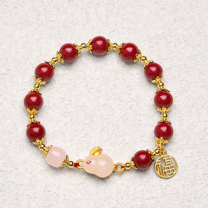 Buddha Stones辰砂 かわいいウサギ バニーフー キャラクター チャーム 祝福ブレスレット