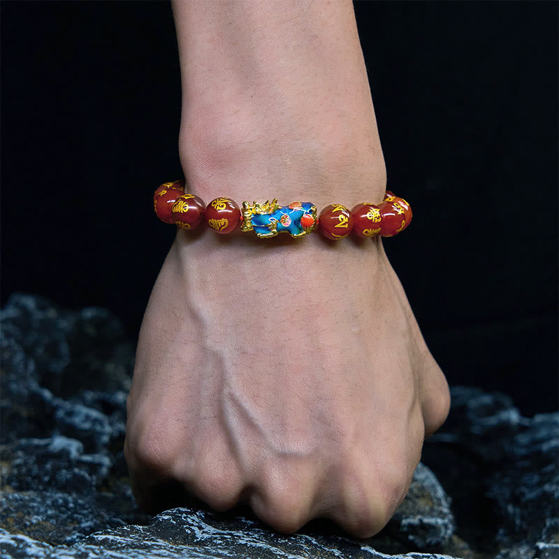 Buddha Stones赤瑪瑙 カラーチェンジ 貔貅オーム・マニ・パドメ・フムカームブレスレット