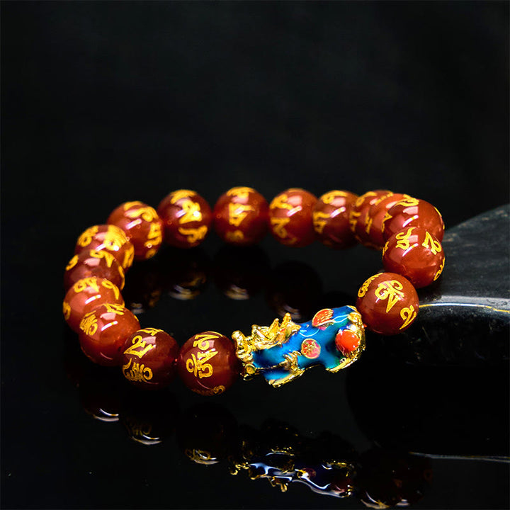 Buddha Stones赤瑪瑙 カラーチェンジ 貔貅オーム・マニ・パドメ・フムカームブレスレット
