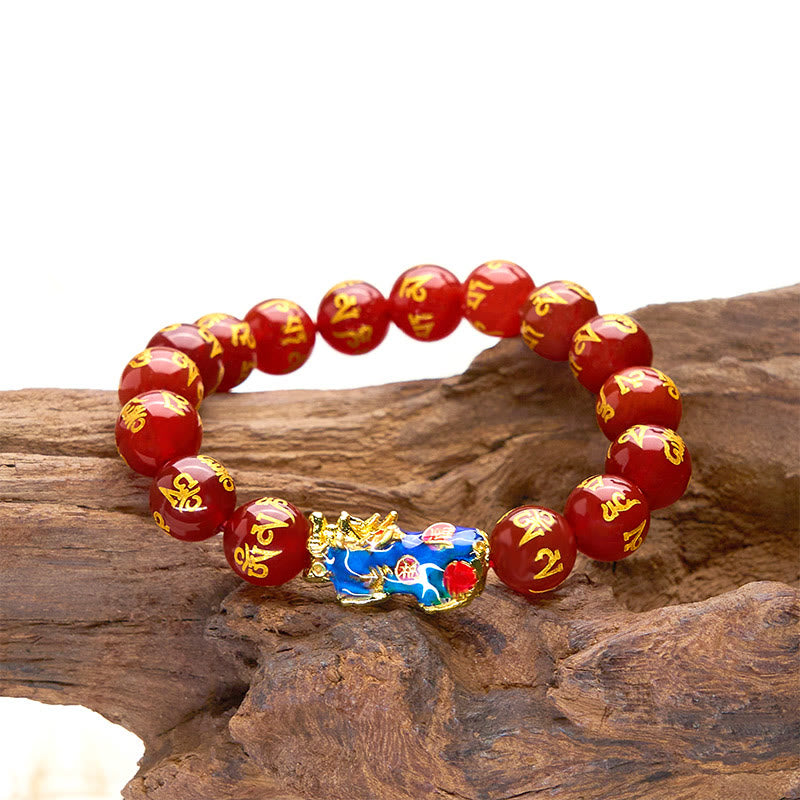 Buddha Stones赤瑪瑙 カラーチェンジ 貔貅オーム・マニ・パドメ・フムカームブレスレット