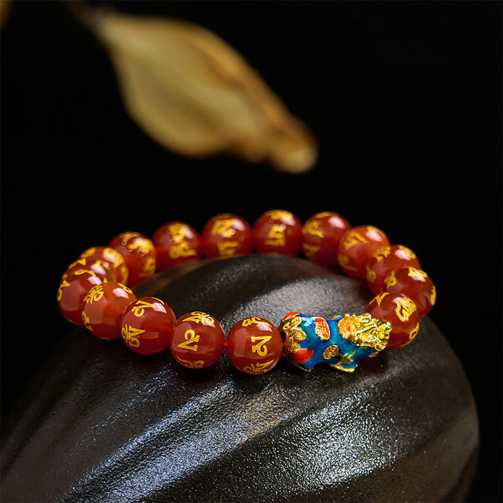 Buddha Stones赤瑪瑙 カラーチェンジ 貔貅オーム・マニ・パドメ・フムカームブレスレット