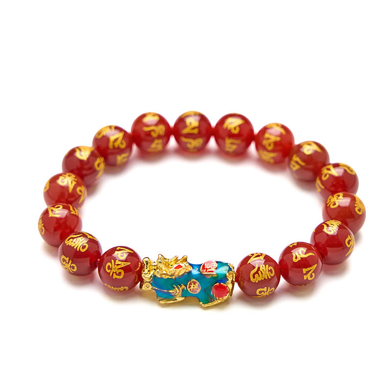 Buddha Stones赤瑪瑙 カラーチェンジ 貔貅オーム・マニ・パドメ・フムカームブレスレット