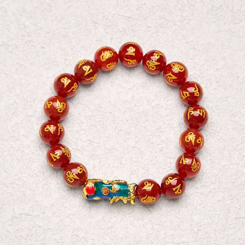 Buddha Stones赤瑪瑙 カラーチェンジ 貔貅オーム・マニ・パドメ・フムカームブレスレット
