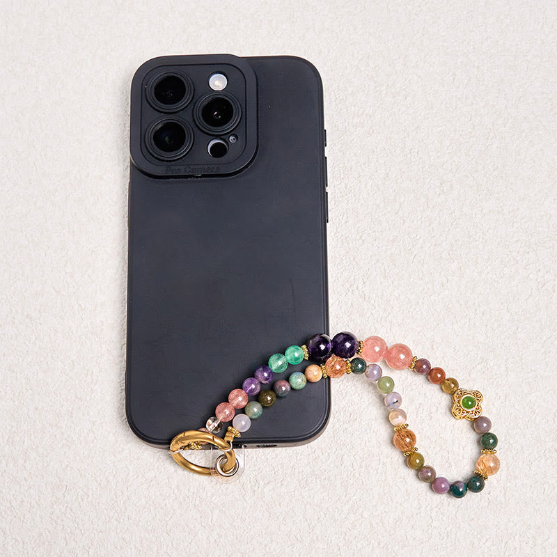Buddha Stones天然トルマリン ストロベリークォーツ アメジスト ポジティブキーチェーン 携帯電話用吊り下げ装飾