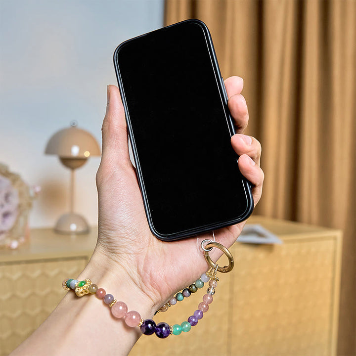 Buddha Stones天然トルマリン ストロベリークォーツ アメジスト ポジティブキーチェーン 携帯電話用吊り下げ装飾