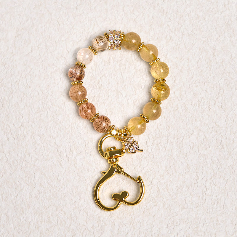 Buddha Stonesゴールデンルチルクォーツ 縁起物 キーホルダー 吊り下げ装飾