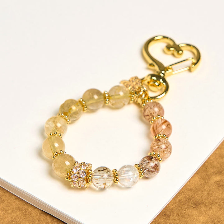 Buddha Stonesゴールデンルチルクォーツ 縁起物 キーホルダー 吊り下げ装飾