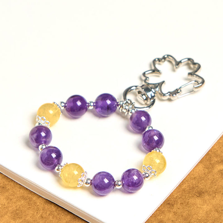 Buddha Stones天然アメジスト シトリン ポジティブキーチェーン バッグ吊り下げ装飾