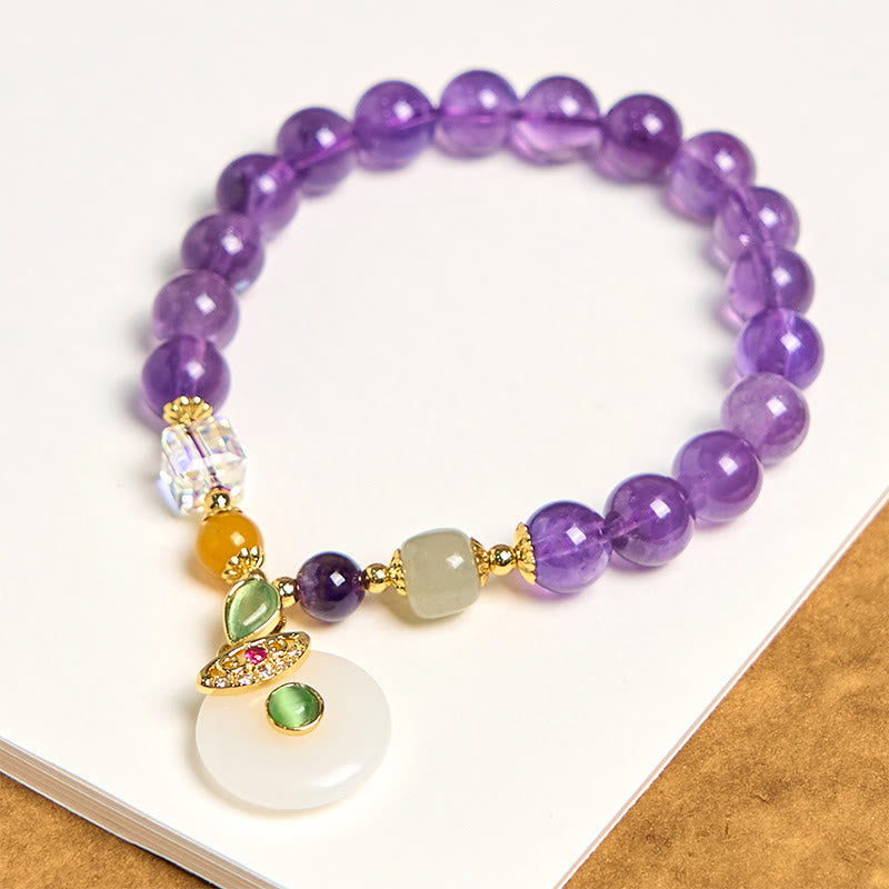 Buddha Stones天然アメジスト平和バックルチャームスピリチュアルブレスレット