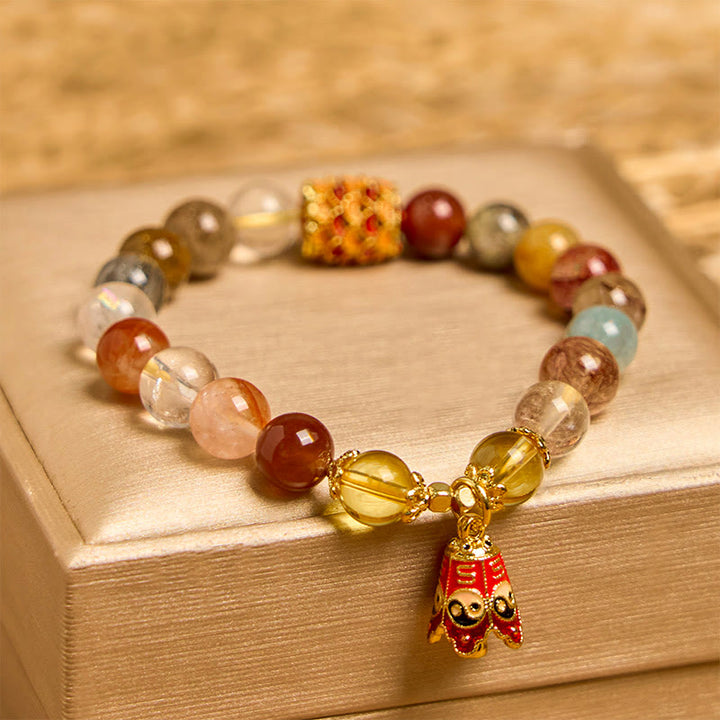 Buddha Stones天然カラフルルチルクォーツ陰陽守護ブレスレット