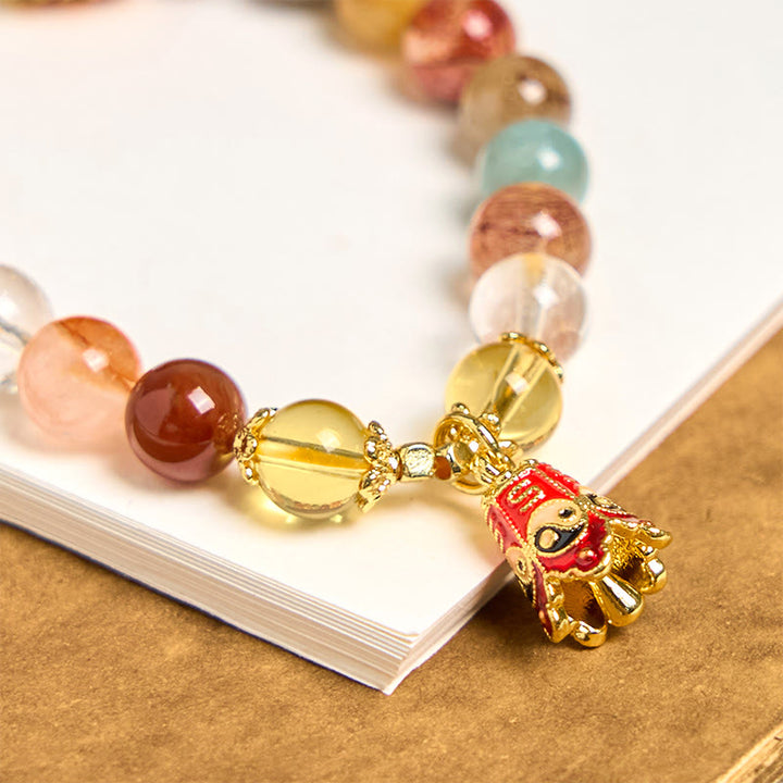 Buddha Stones天然カラフルルチルクォーツ陰陽守護ブレスレット