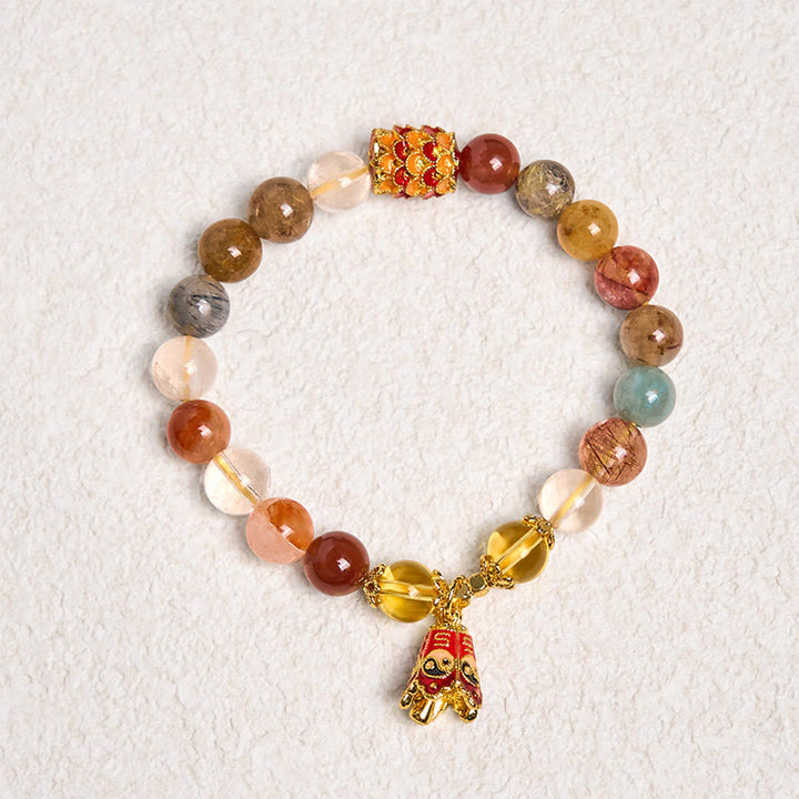 Buddha Stones天然カラフルルチルクォーツ陰陽守護ブレスレット