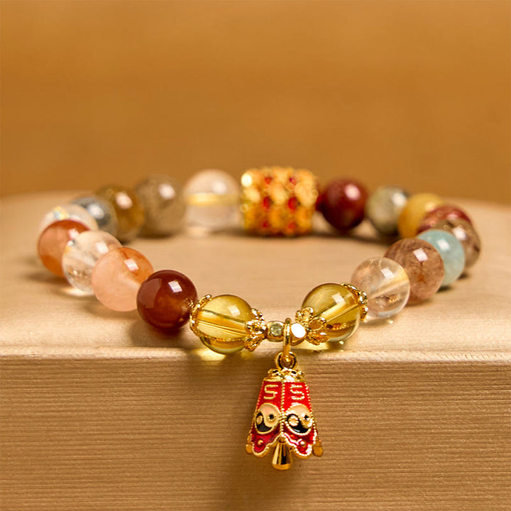 Buddha Stones天然カラフルルチルクォーツ陰陽守護ブレスレット