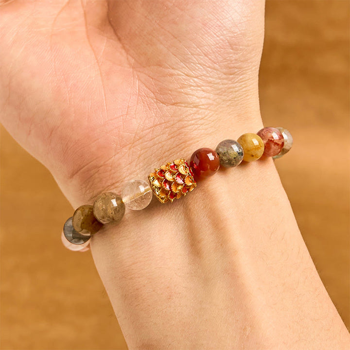 Buddha Stones天然カラフルルチルクォーツ陰陽守護ブレスレット