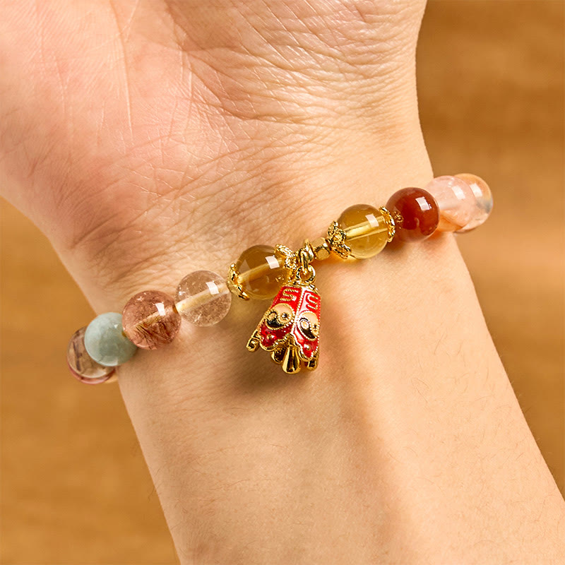 Buddha Stones天然カラフルルチルクォーツ陰陽守護ブレスレット