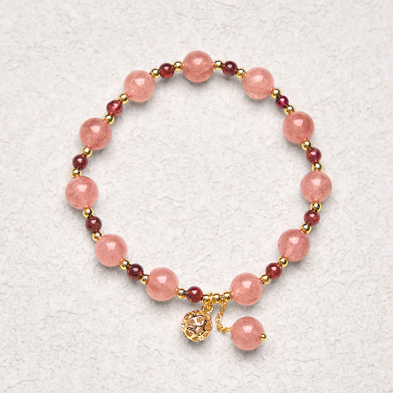 Buddha Stones天然ストロベリークォーツ ガーネット ヒーリングブレスレット