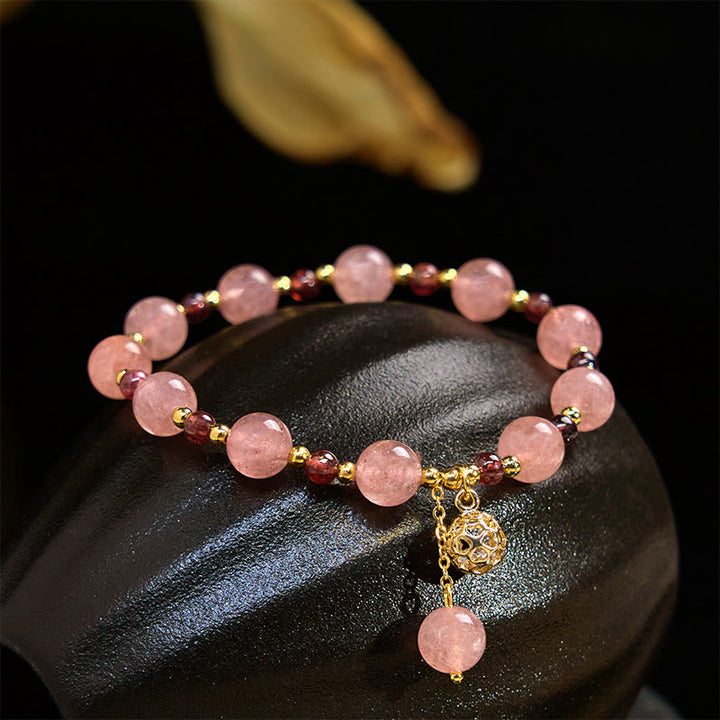 Buddha Stones天然ストロベリークォーツ ガーネット ヒーリングブレスレット