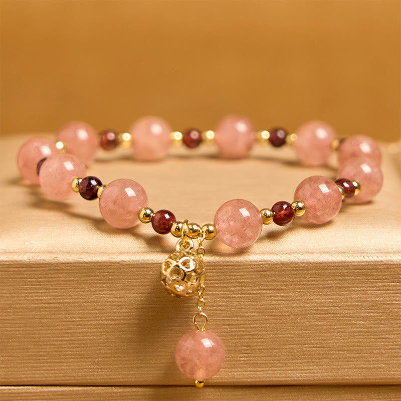 Buddha Stones天然ストロベリークォーツ ガーネット ヒーリングブレスレット