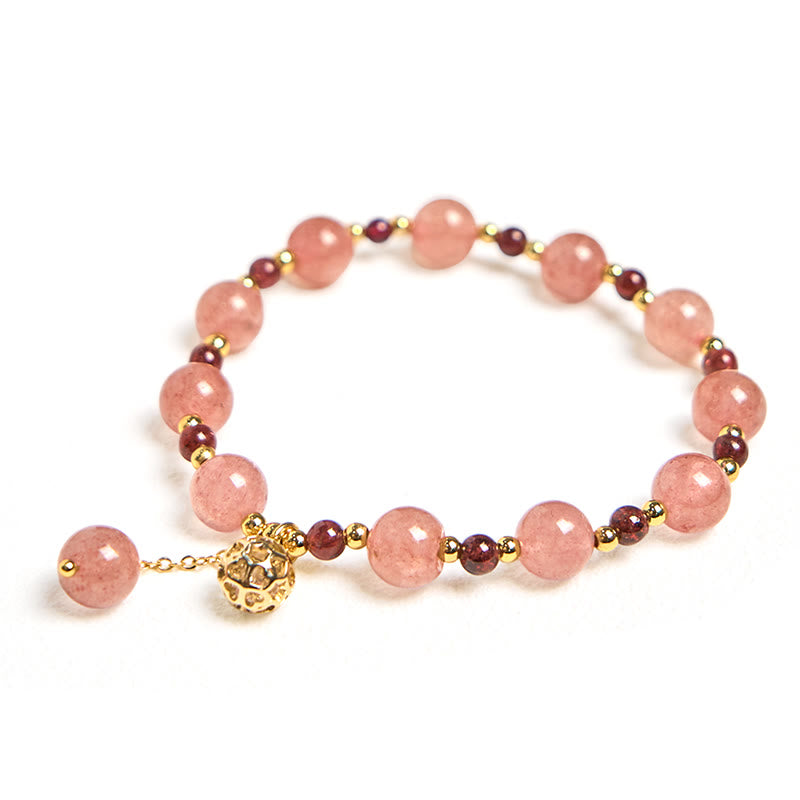 Buddha Stones天然ストロベリークォーツ ガーネット ヒーリングブレスレット