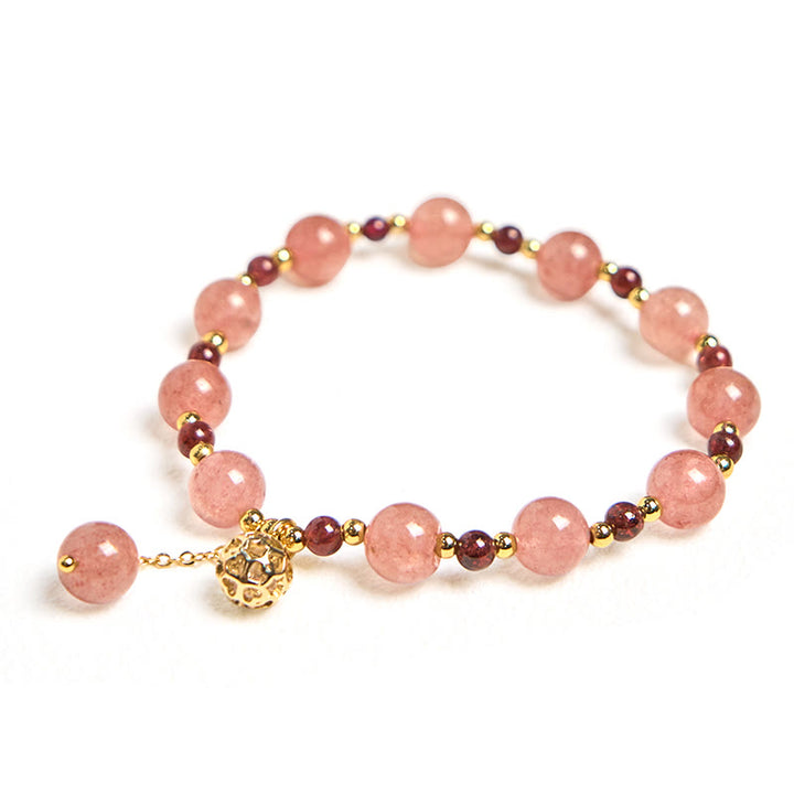 Buddha Stones天然ストロベリークォーツ ガーネット ヒーリングブレスレット