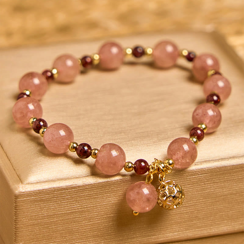 Buddha Stones天然ストロベリークォーツ ガーネット ヒーリングブレスレット