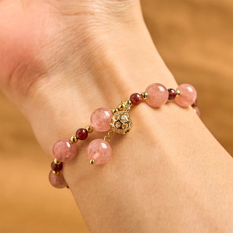 Buddha Stones天然ストロベリークォーツ ガーネット ヒーリングブレスレット