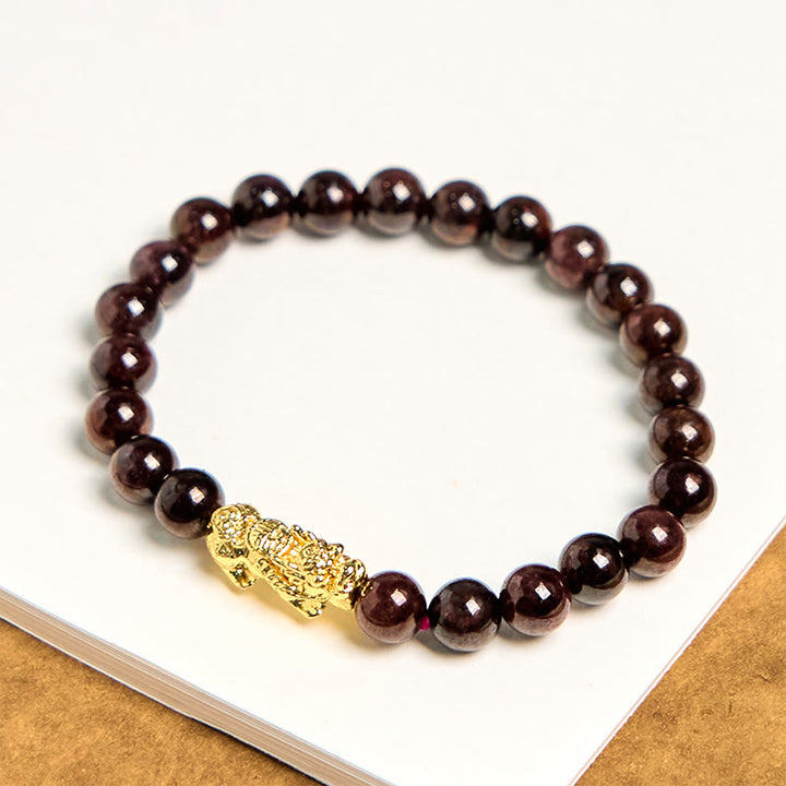 貔貅ガーネットビーズ 天然石 ブレスレット 守護 開運 幸運 ヒーリング | Buddha Stones