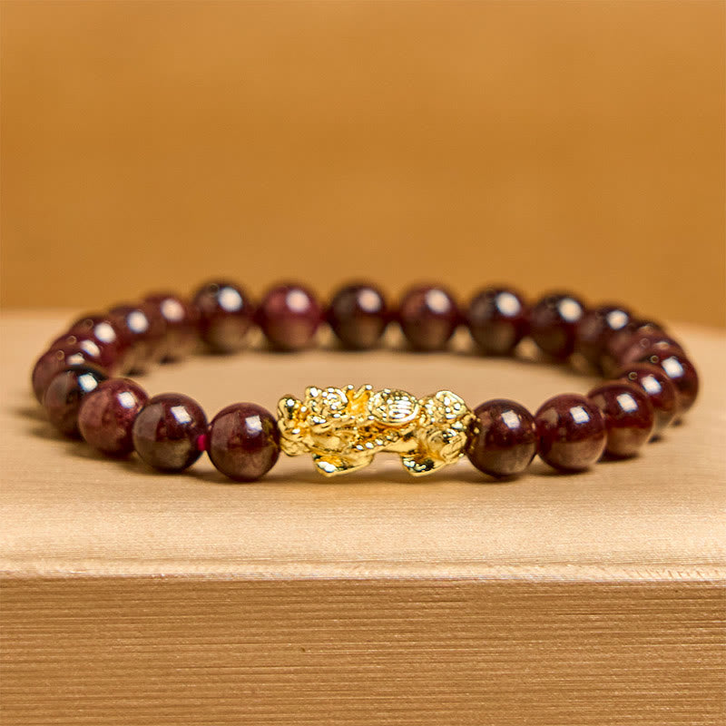 貔貅ガーネットビーズ 天然石 ブレスレット 守護 開運 幸運 ヒーリング | Buddha Stones