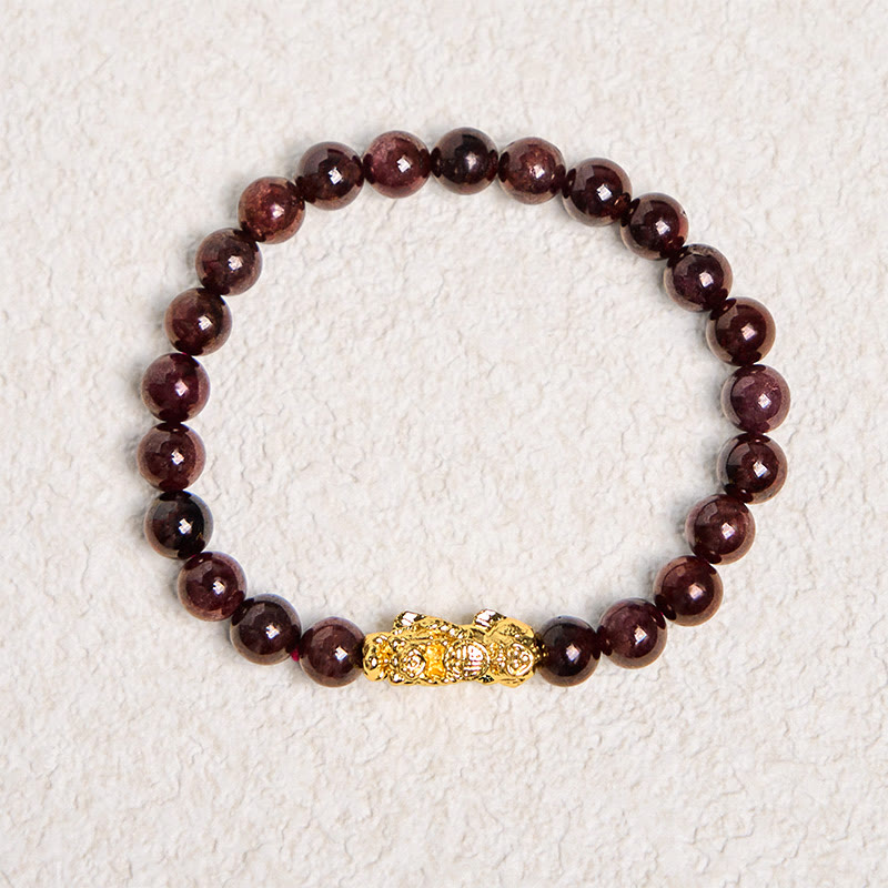 貔貅ガーネットビーズ 天然石 ブレスレット 守護 開運 幸運 ヒーリング | Buddha Stones