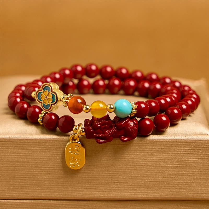 Buddha Stones辰砂 貔貅 キャラクター 祝福 ダブルラップブレスレット