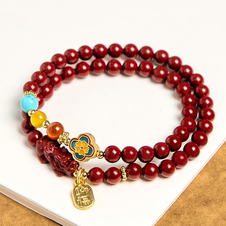 Buddha Stones辰砂 貔貅 キャラクター 祝福 ダブルラップブレスレット