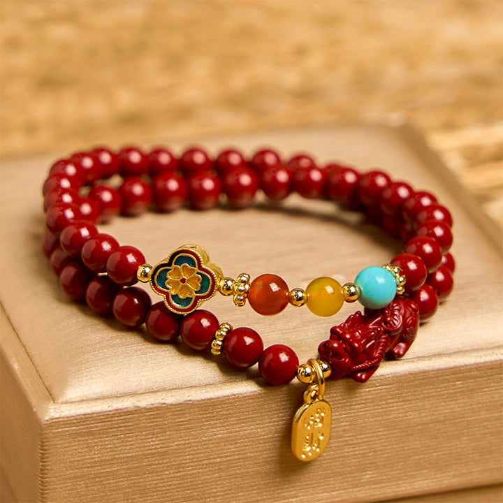 Buddha Stones辰砂 貔貅 キャラクター 祝福 ダブルラップブレスレット