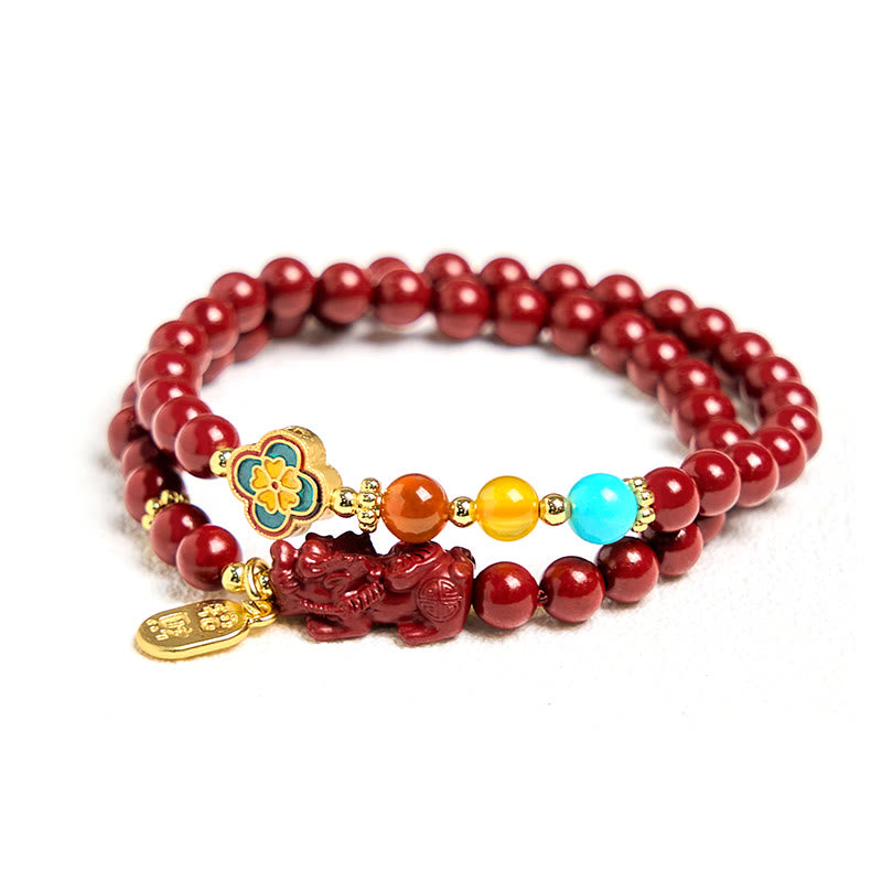 Buddha Stones辰砂 貔貅 キャラクター 祝福 ダブルラップブレスレット