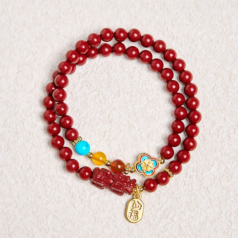 Buddha Stones辰砂 貔貅 キャラクター 祝福 ダブルラップブレスレット