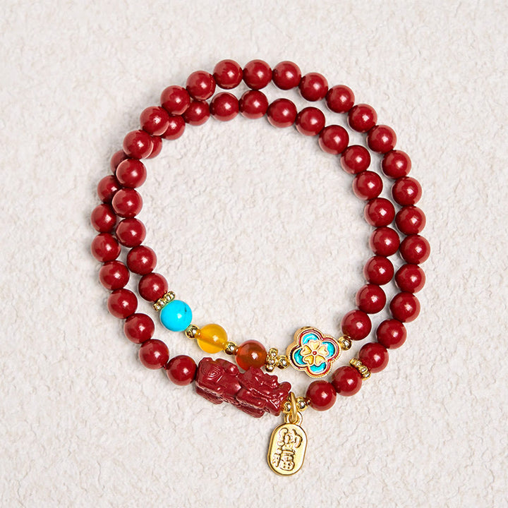 Buddha Stones辰砂 貔貅 キャラクター 祝福 ダブルラップブレスレット