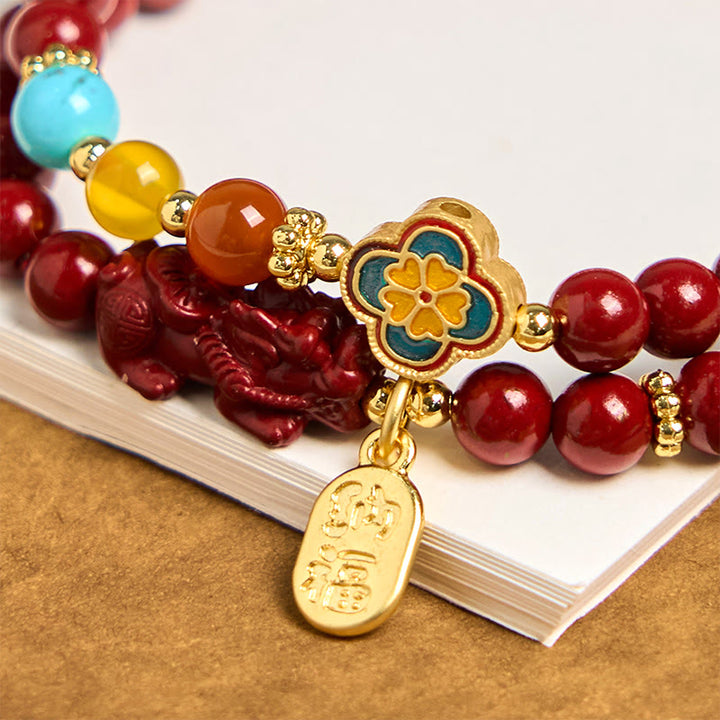 Buddha Stones辰砂 貔貅 キャラクター 祝福 ダブルラップブレスレット