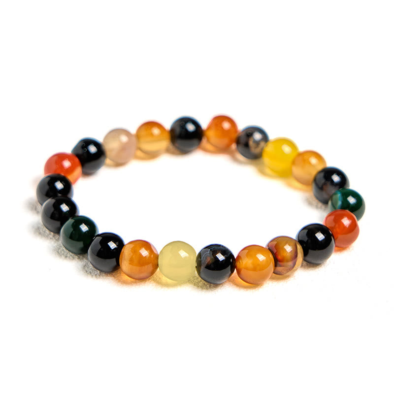 Buddha Stones天然カラフルカルセドニー瑪瑙ハーモニーブレスレット