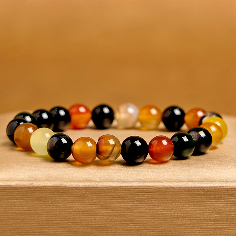 Buddha Stones天然カラフルカルセドニー瑪瑙ハーモニーブレスレット